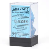 Frosted Mini Polyhedral Caribbean Blue/white - 7 Die Set